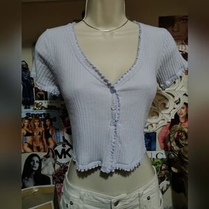 Me to We White Ribbed Button-Down Top